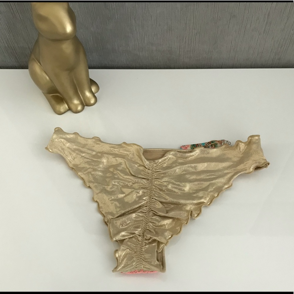 Luli Fama ruched back Gold & Coral bikini bottom M